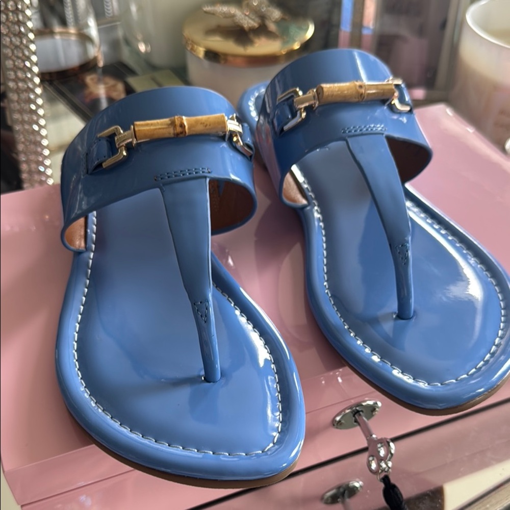 J. McLaughlin Blue Sandals with T-Strap Design